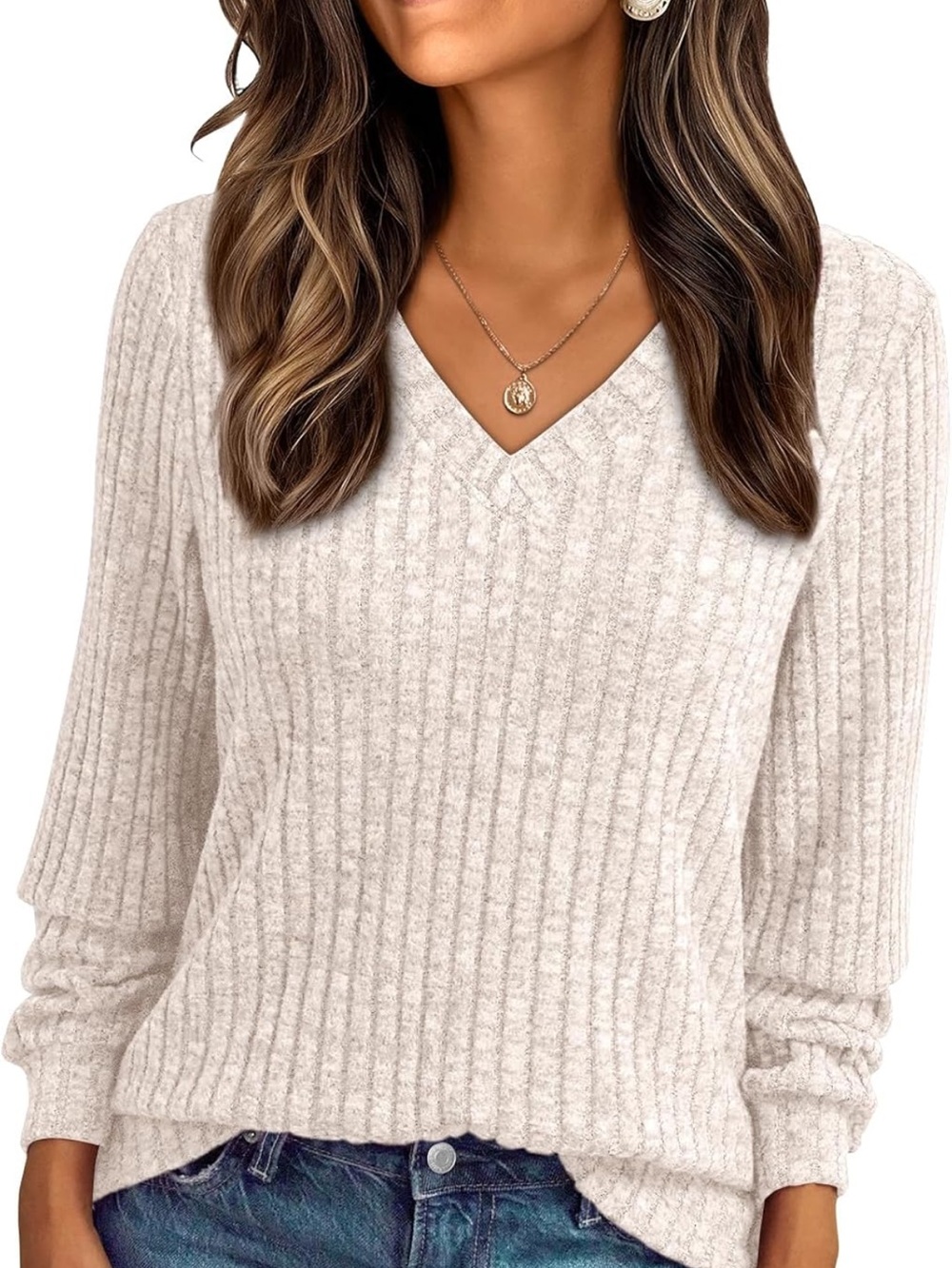 NWOT Everyday Ribbed V-Neck Sweater - Cream